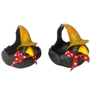 Dept 56 NEW Crow Halloween Fall Decor Black Bird Red Bandana Bowl 2 Piece Set